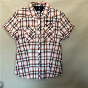 Harley Davidson Orange Plaid Shirt